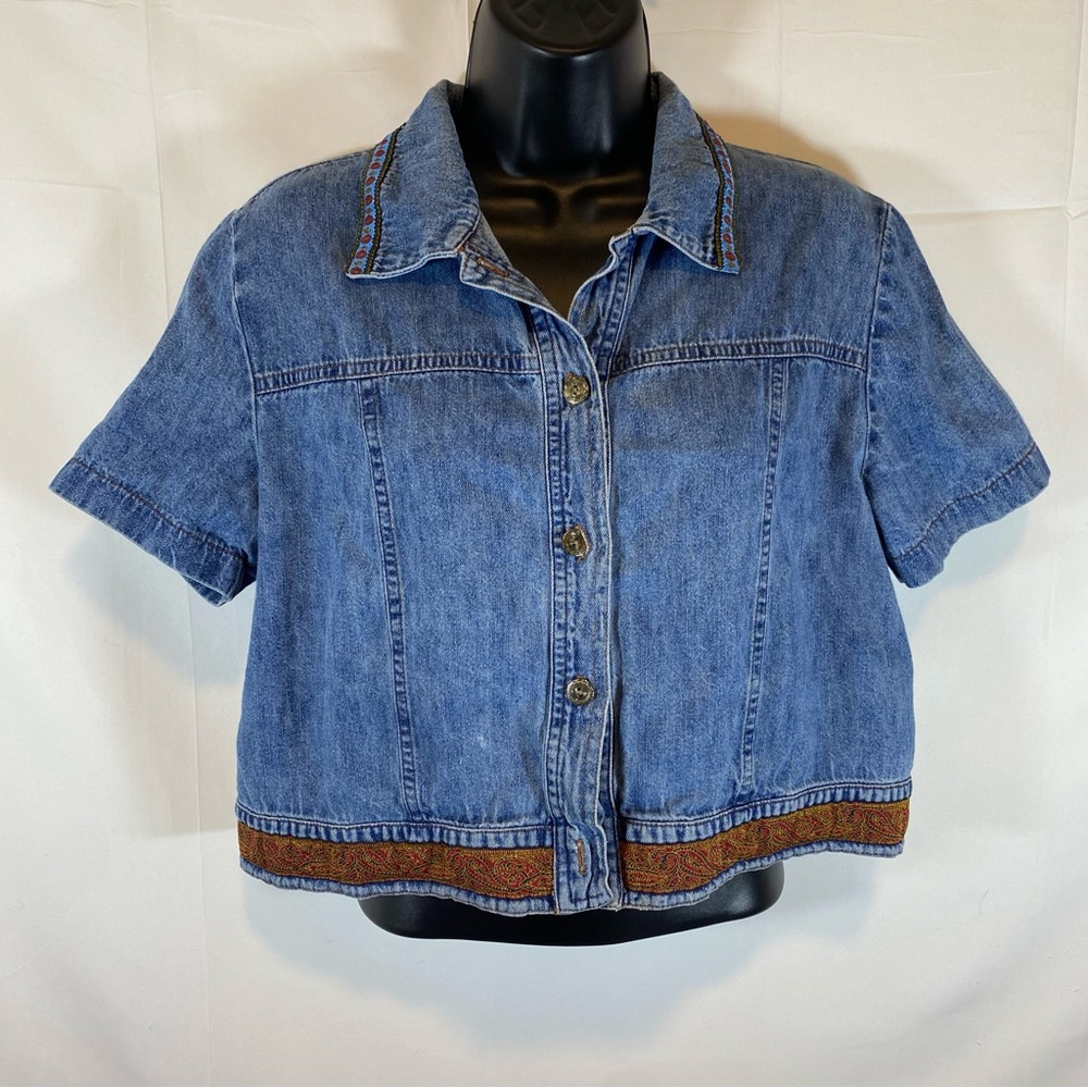 Vintage Studio Ease Blue Denim Blouse with Paisley Accents